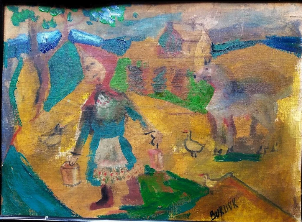 David Davidovich Burliuk RUSIA 1882-1967 ESCENA CAMPESTRE O/L/CARTON 65X50 CMS