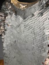 ARGENTI Vintage Silver Silk Mirror Sequin Top Size M Disco Chic