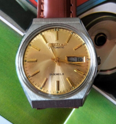 Seltenes CITIZEN 40mm Japan 8200A Uhrwerk Automatik Gold Zifferblatt   SCHNELL & KOSTENLOS