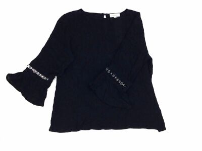 $70 Neiman Marcus Women's Black Cage-Sleeve Scoop Neck Blouse Size Large