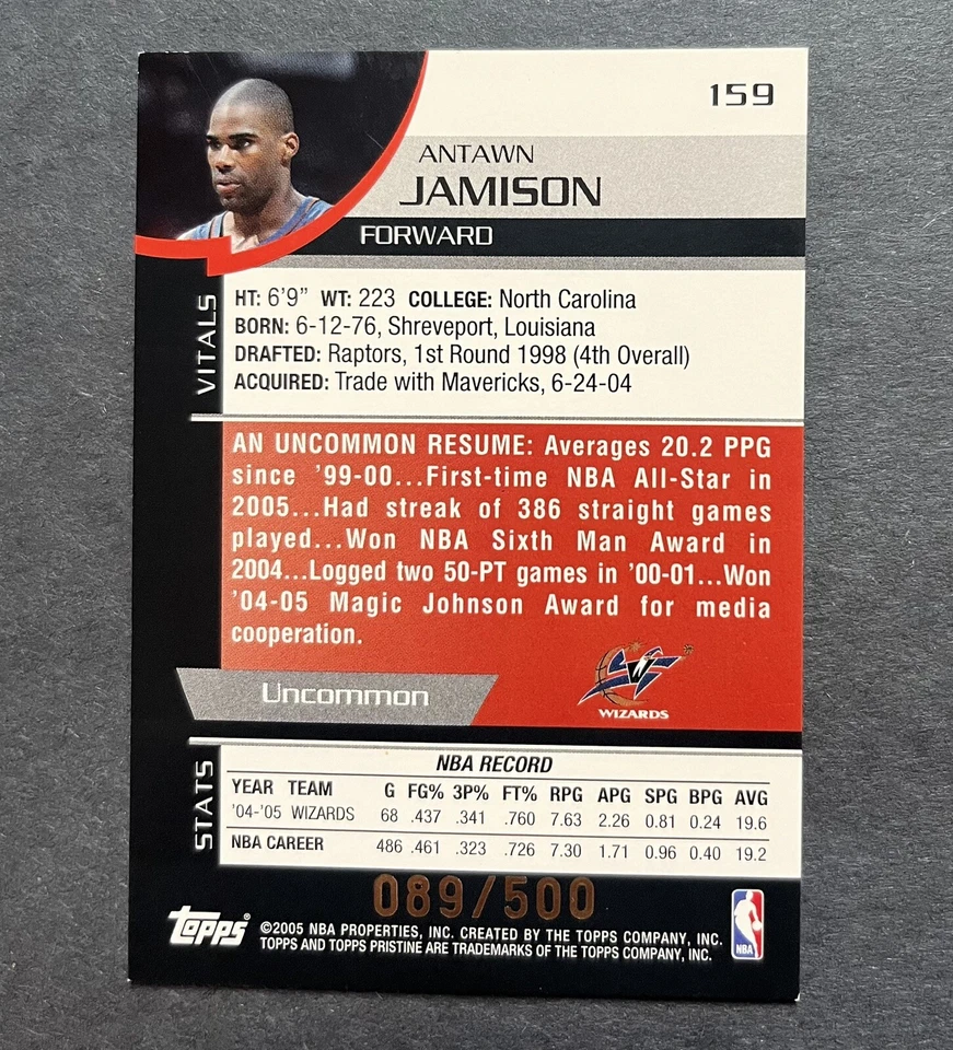 2005-06 Topps Pristine /500 Antawn Jamison #159 Game Worn Jersey Patch - Image 2 of 2
