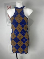 Urban Outfitters Charlie Knit Mini Dress Blue Brown Women’s Size Small