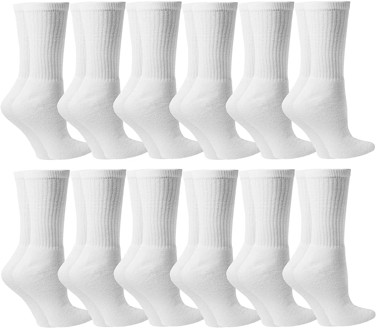 12 Pairs Women’s Cotton Crew Socks White & Gray Heel Toe, Size 9-11 Value Pack