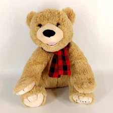 Teddy Bear Plush F.A.O. Schwarz Stuffed Animal Toy w/ Plaid Scarf Size 12.5"