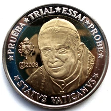VATICAN 10 EURO 2008 Bi-Metallic SPECIMEN TRIAL ESSAI PROBE Proof 40mm UNC KK6.3