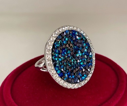 Luxus Cocktail Ring Kristalle 750er Weißgold 18K vergoldet Damen Gr. 16, 17, 18 - Bild 2 von 7