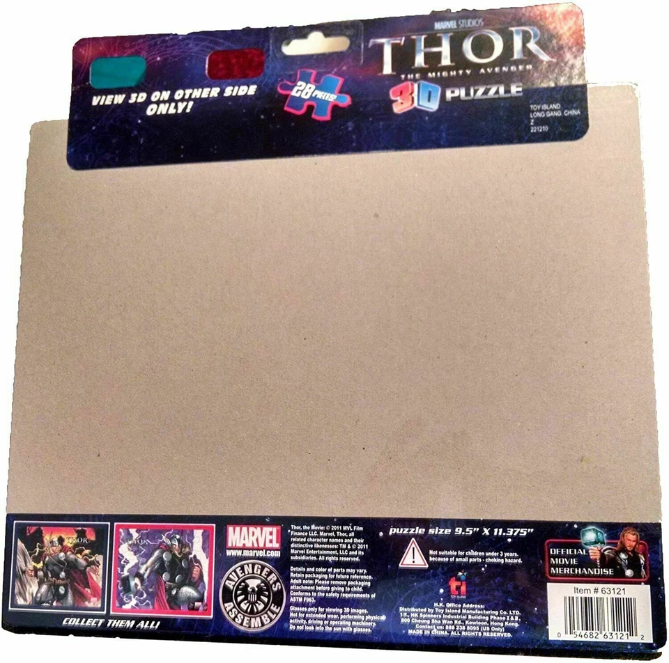 Thor The Mighty Avenger 3D Puzzle 28 Pieces With 3D Glasses Marvel 2011 NEW Foto 2 de 2
