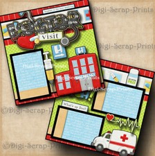 DOCTOR VISIT 2 premade scrapbook pages paper piecing layout SICK DIGISCRAP A0553