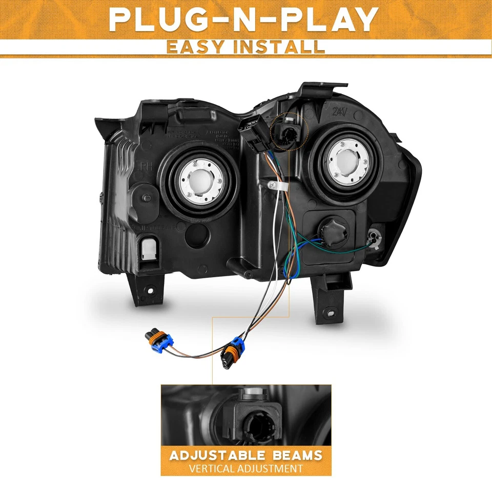 WEELMOTO Pair Headlights For 2005-2007 Jeep Grand Cherokee 4-Door Chrome Lamps Foto 3 de 4