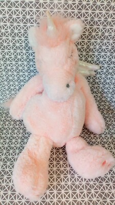 Peluche doudou range pyjama licorne rose ailes blanches Etam 45 cm