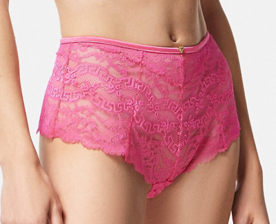 NWT Versace Pink Greca Logo Lace Gold Medusa High Waist Briefs Panty 4 US L $495