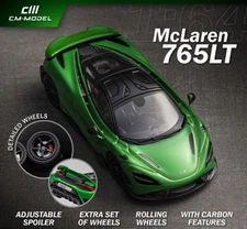 CM Model McLaren 765LT Metallic Green with Extra Wheels Set 1/64