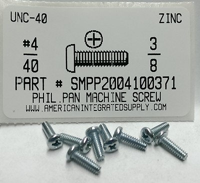 #4-40x3/8 Pan Head Phillips Machine Screws Steel Zinc Plated (100)