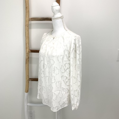 Rebecca Taylor Blouse Size S Floral White Silk Blend Peasant Style Top Button - Picture 3 of 10