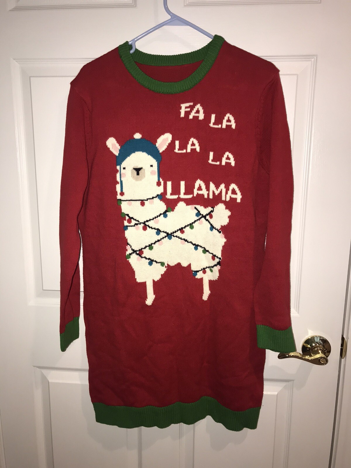 Christmas Sweater Dress Womens Ugly Tunic Red Fa La La Llama Lights Large |  eBay