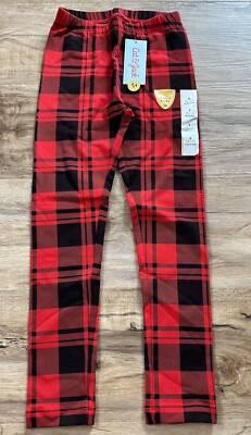 Cat & Jack Leggings Size Small S 6 7 Red Black Plaid Print NWT