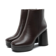 Women Platform Ankle Boots Round Toe High Chunky Block Heel Zip Up Booties