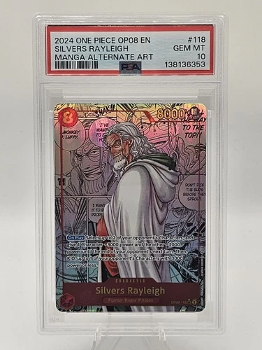 2024 One Piece #118 OP08 English Silvers Rayleigh Manga Alt Art GEM MT PSA 10!