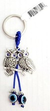Lucky Two Owls Hanging Key Chain Ring Feng Shui Blue Evil Eye Protection 68301