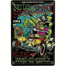 Vintage Ed Roth Big Daddy Rat Fink Tin Metal Signs 8"x12"- Retro Garage Art Wall