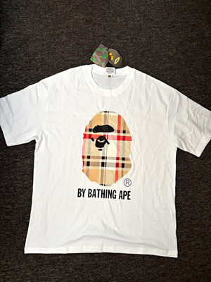 A Bathing Ape Herren T-Shirt Weiß 2XL Rundhals Kurzarm Logo Druckgrafik