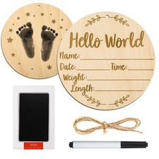 Baby Announcement 5.9 inch diameter , 0.12 thick , natural wood color