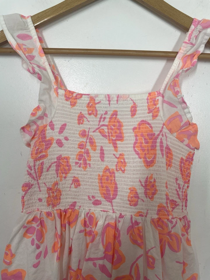 Vineyard Vines Floral Orange and Pink Smocked Dress Girl's Size S (7-8) - Image 3 of 4