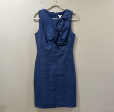 J. Crew Dress Womens 4 Blue Linen Blend Tie Front Sheath Business Career #J0996