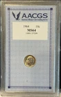 1964 Roosevelt Dime 10c Slab 90% Silver Light Gold Toning