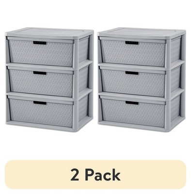 Sterilite Wide 3 Drawer Tower Organizer, Plastic Storage with Bins Gray - 2 Pack