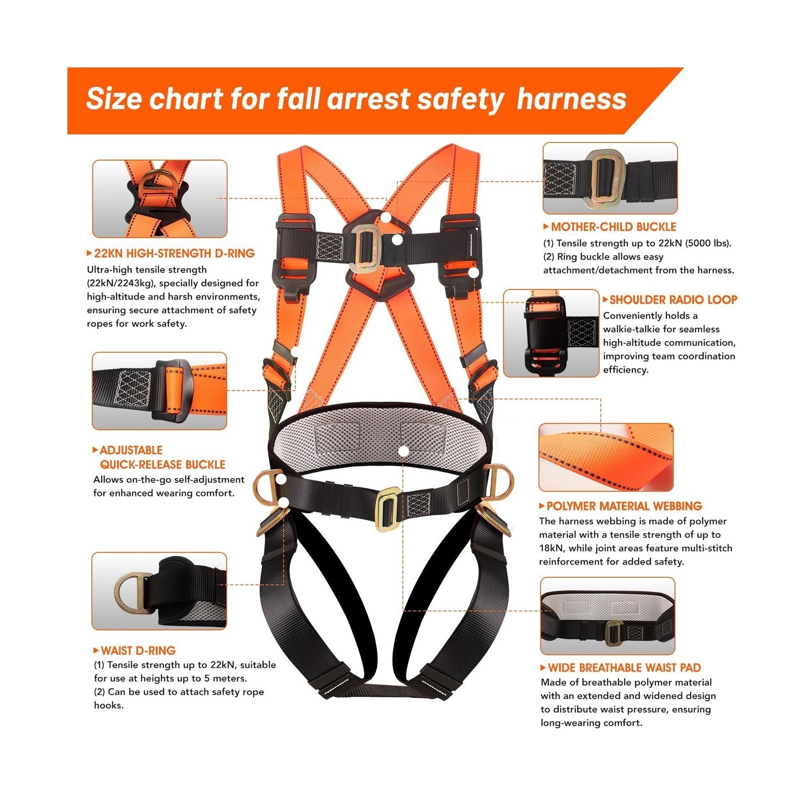 Full Body Safety Harness Fall Protection Kit with Shock Absorbing Rope ...