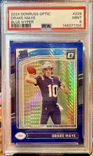 2024 Panini Donruss Optic - Rated Rookie Drake Maye Blue Hyper Prizm (RC) PSA 9