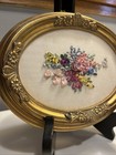 Vintage Ribbonwork Framed Ribbon Art 3D Flowers W/Oval Gold Gilded Frame — photo 5