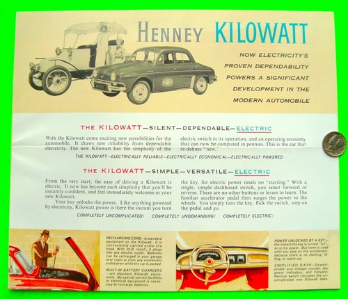 ODDBALL ca 1960 Renault Dauphine HENNEY "KILOWATT" ELECTRIC CAR COLOR BROCHURE - Picture 2 of 5