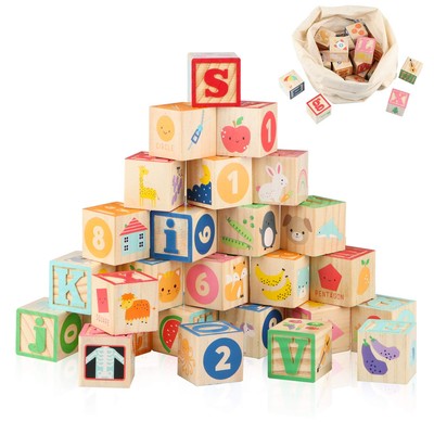ABC Wooden Building Blocks for Toddlers 1-3 Large, 26 PCS Alphabet & Number S...