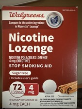 Nicotine Lozenge 4mg 72 CINNAMON Sugar Free Flavor WALGREENS EXP 062026 Unopened