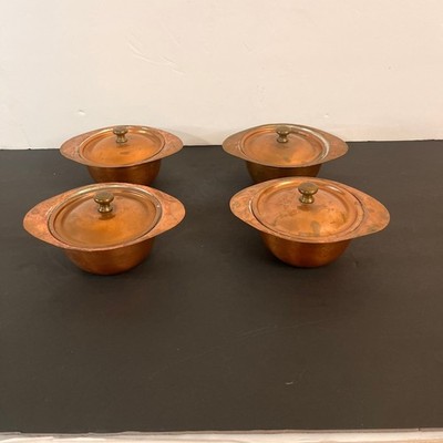 Vintage Bazaar De La Cuisine Copper Ramekins with Lids Set of 4 New York NY