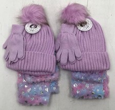 Olly  Me Little Girls Hat, Gloves,  Scarf Set With Hearts In Purple Lot Of 2