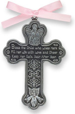 CM7 Baby Girl Cross Crib Medal, 3-Inch High, Metal