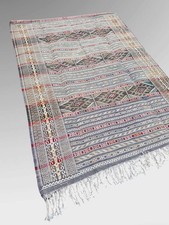 Traditional Handwoven Berber Kilim Rug – Blue Grey Green – Moroccan Tiflet
