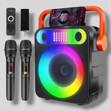 Karaoke Portable Machine Bluetooth Speaker 2 Wireless Microphone w/ Strobe Light