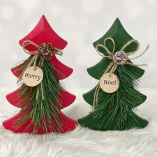 Wood Christmas Tree Decor Red Or Green Rustic Handmade Ornament Xmas Gift 7.5''