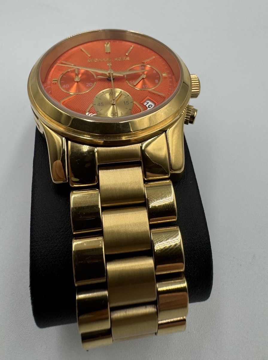 Michael Kors MK-6162 Gold Chronograph Watch – Bold Orange Dial | eBay