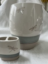Bathroom Ceramic Wastebasket  Matching Toothbrush Holder