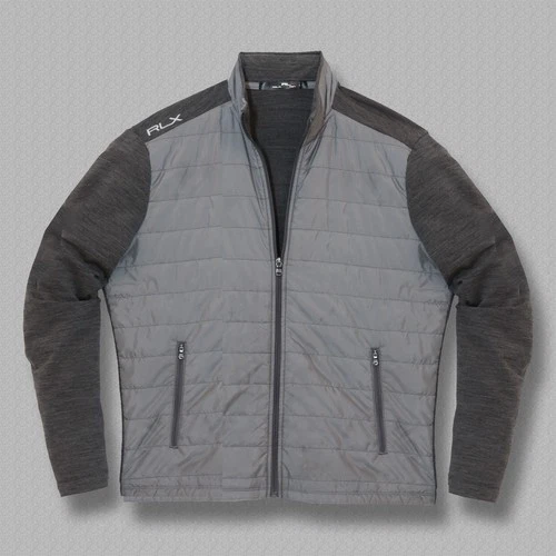 RlX Ralph Lauren Mens Jacket Lightweight Quilted Wool Blend Gray Mock Neck Large - product listing photo