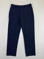 Uniqlo Pants Mens Small Blue Check Stretch Ankle Tapered Casual Workwear Office