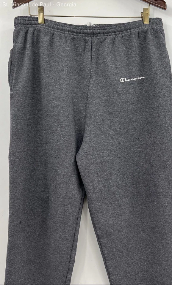 Pantalones deportivos Champion grises cintura elástica con cordón para hombre XL logotipo de escritura Foto 3 de 4