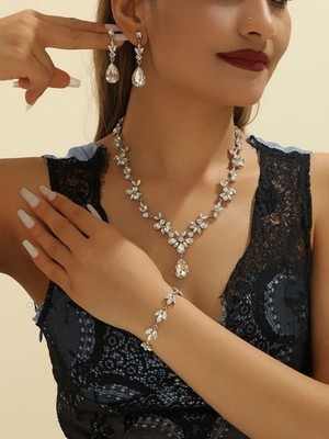 Schmuckset 3-teilig mit AAA-Zirkonia, versilbert/vergoldet, High Fashion Style