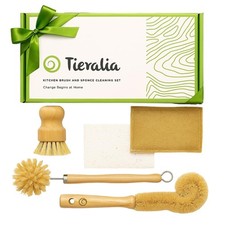 Bamboo Dish Brush Gift Set – 5-Piece Kitchen Cleaning Set with Bottle Brush, ...
