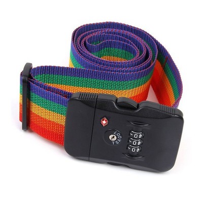 3-Dial Lock Key Luggage Suitcase Secure Belt Strip Rainbow Colored